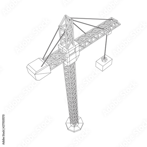 Tower construction building crane. Wireframe low poly mesh vector illustration