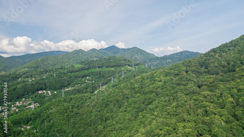Aerial Nature View of Caucasus mountain at sunny morning