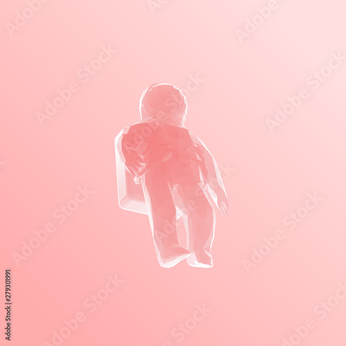 Romantic Astronaut on Pink Background. Low Poly Valentines Vector 3D Rendering