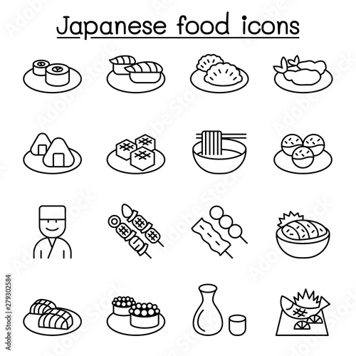 Japanese food icon set in thin line style