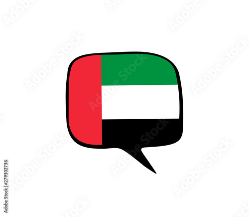 Speech bubble with the flag of the United Arab Emirates on the white background. Vector illustration
