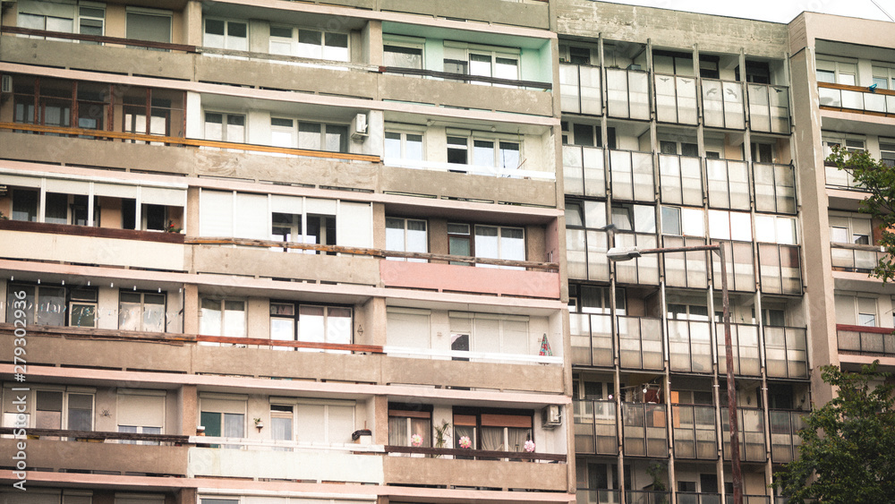 Exterior of the nostalgic architecture of panel houses Exterior of the nostalgic architecture of panel houses