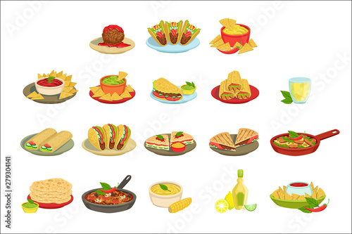 Mexican Food Signature Dishes Illustration Set