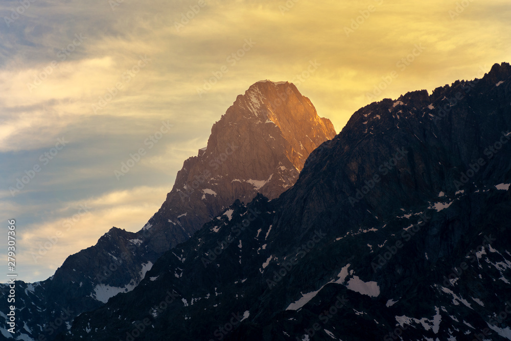 Mountain peak during sunset in the Italian Alps