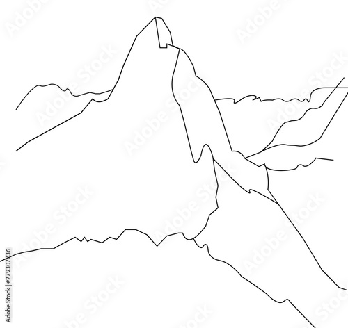 Sketch of mountains silhouette - Matterhorn. Mountain landscape computer design on white background. Matterhorn sketch. 
