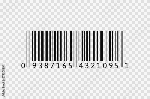 Barcode icon on transparent background. Realistic isolated bar code. photo