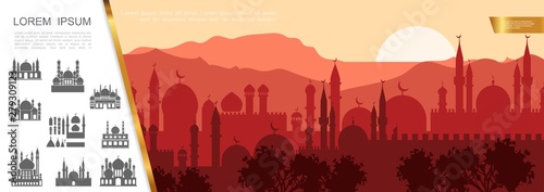 Flat Arab City Silhouette Concept