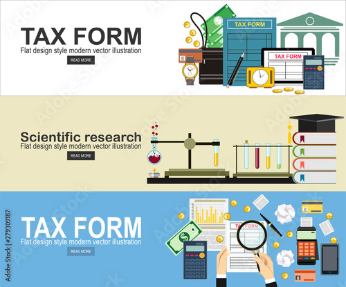 Science, education, chemistry, experiment, laboratory concept. vector illustration in flat design.Tax payment.state taxes. financial research, report. Businessman calculation tax return.