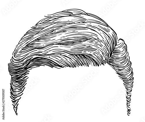 Trendy hairstyle illustration, drawing, engraving, ink, line art, vector