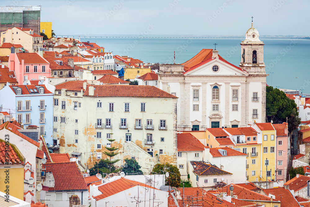 Lisbon, Portugal.- February 11, 2018 : Traditional old buildings in Lisbon, Portugal, Europe