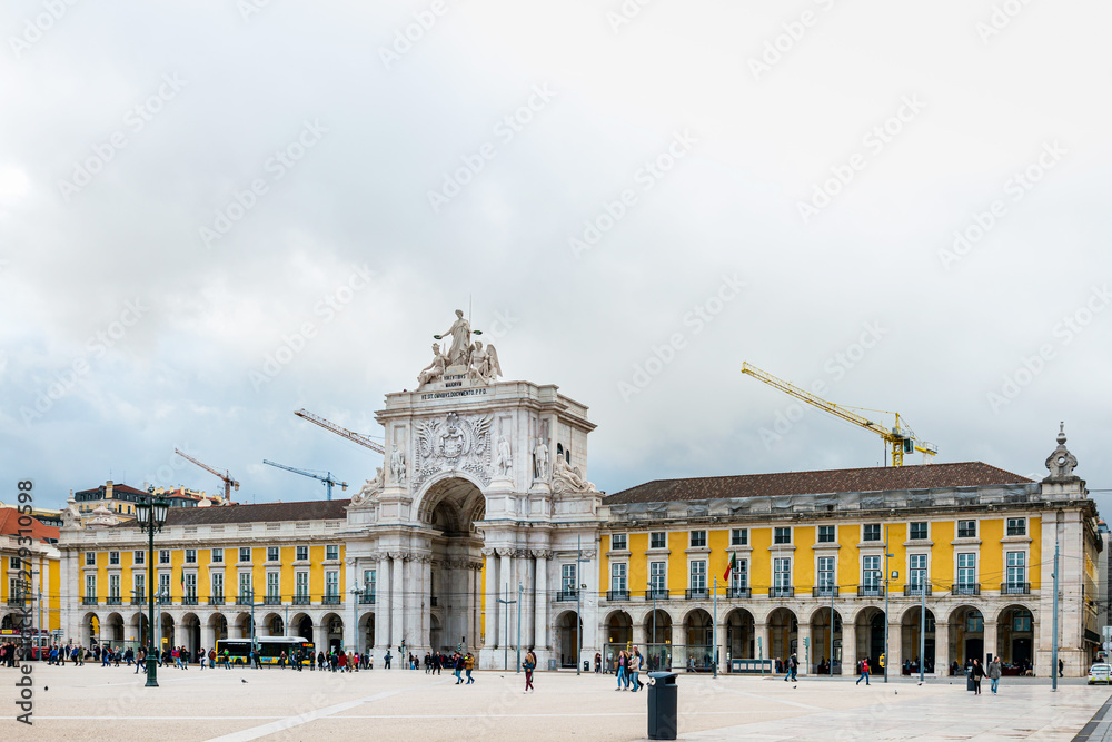 Lisbon, Portugal - February 11, 2018: Commerce Square Terreiro do Paco in Lisbon, Portugal, Europe