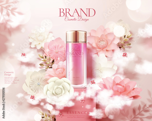 Pink skincare bottle ads