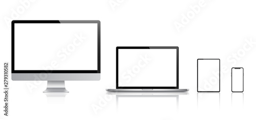 Realistic set of Monitor, laptop, tablet, smartphone - Stock Vector.