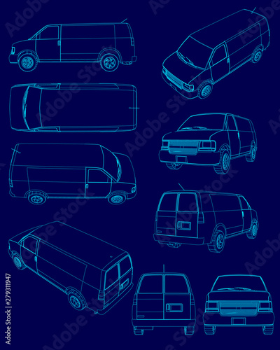 Set with contours of the van. Outline of vans with different types. Vector illustration