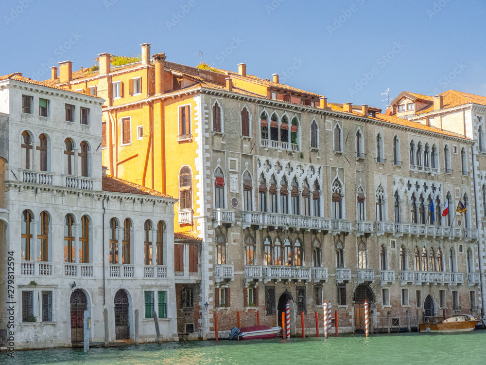 scenic view to old palaces at the canale grande in Venice,