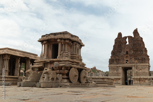 Stone chariot in courtyard of Vittala Temple in Hampi, Karnataka, India