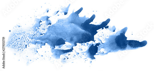 Abstract watercolor background hand-drawn on paper. Volumetric smoke elements. Blue color. For design, web, card, text, decoration, surfaces.