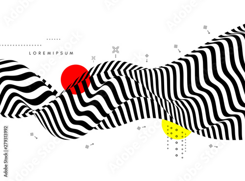 Black and white background with optical illusion. Pattern can be used as a template for brochure, annual report, magazine, poster, presentation, flyer and banner. 3d vector illustration.
