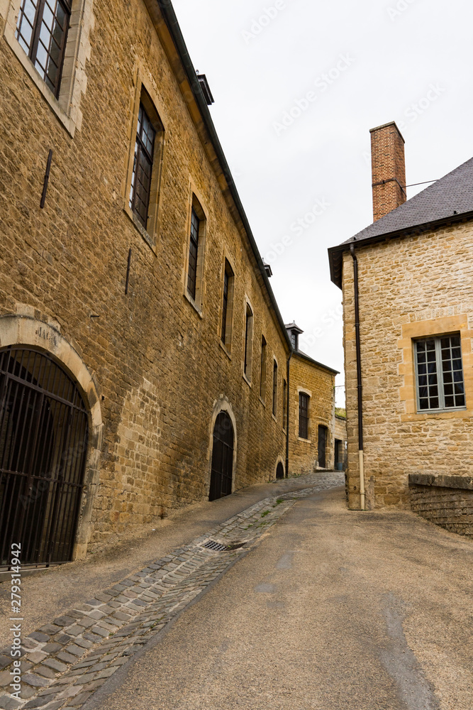 small alley, medieval castle. Sedan, France