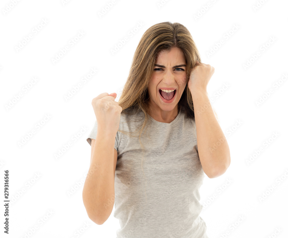 Close up portrait of surprised and happy woman celebrating victory, goal, success or winning lottery