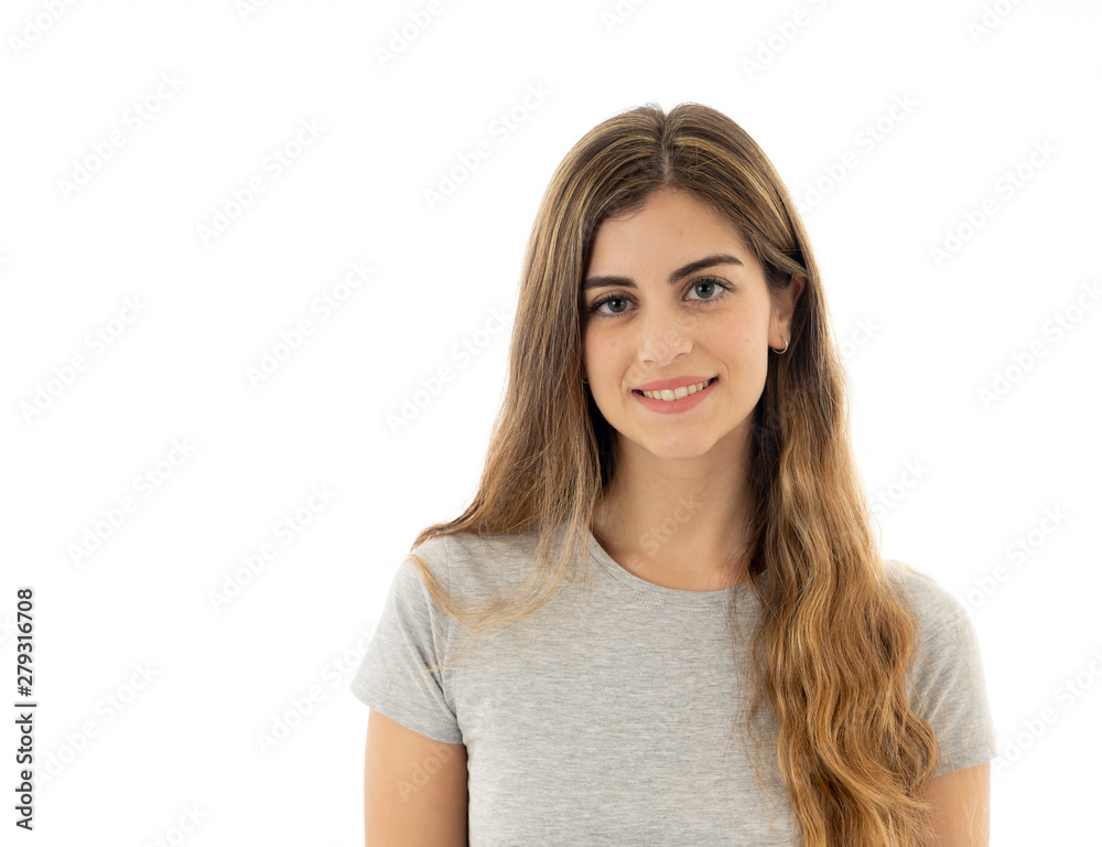 Portrait of young attractive cheerful woman with smiling happy face. Human expressions and emotions Portrait of young attractive cheerful woman with smiling happy face. Human expressions and emotions