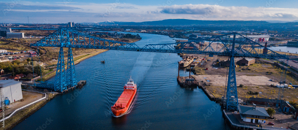 A View from a drone of the cityscape of Middlesbrough showing the football stadium