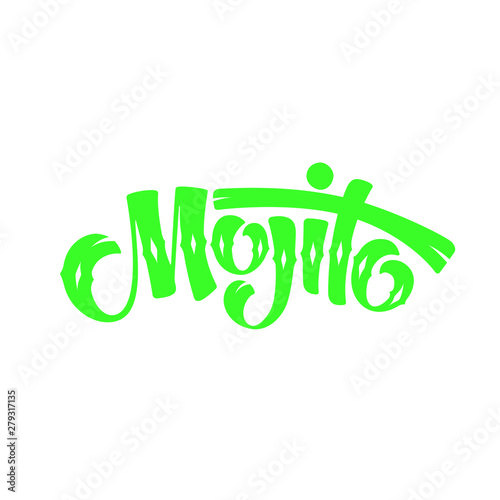 Lettering of Mojito in green for bar menu, cocktail menu, advertisement, cafe, restaurant