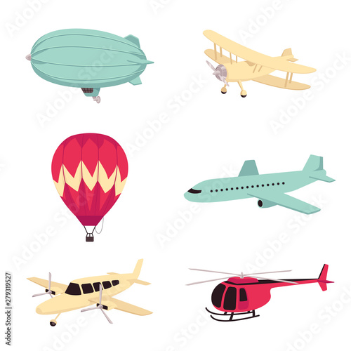 Vector aviation transport aircraft sketch set icon