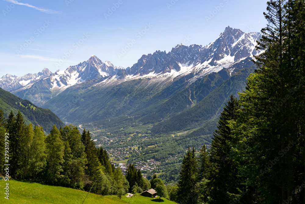 City of Chamonix during summer with moutains in the background
