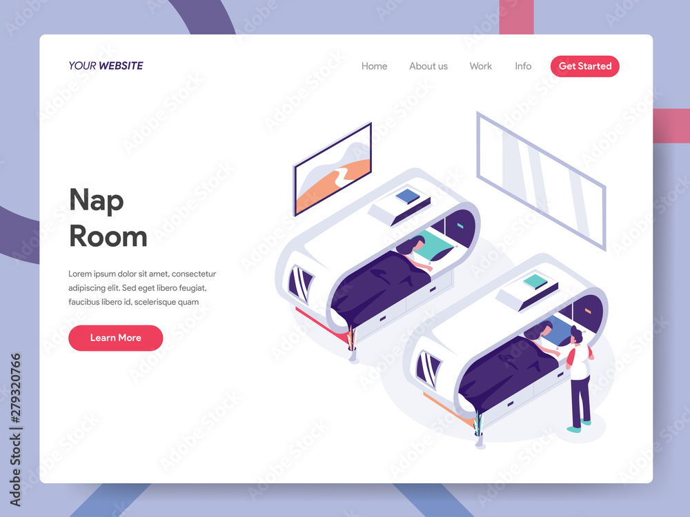 Landing page template of Nap Room Illustration Concept. Isometric design concept of web page design for website and mobile website.Vector illustration