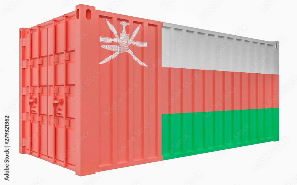 3D Illustration of Cargo Container with Oman Flag 3D Illustration of Cargo Container with Oman Flag