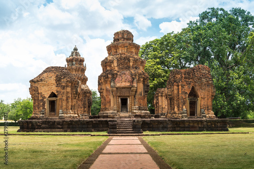 Khmer Castle in Thailand Made of large brown-orange stones arranged together and carved into beautiful architecture.(Prasat Sikhoraphum, Surin, Thailand)