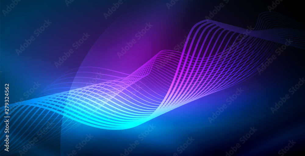 Glowing abstract wave on dark, shiny motion, magic space light. Vector techno abstract background Glowing abstract wave on dark, shiny motion, magic space light. Vector techno abstract background