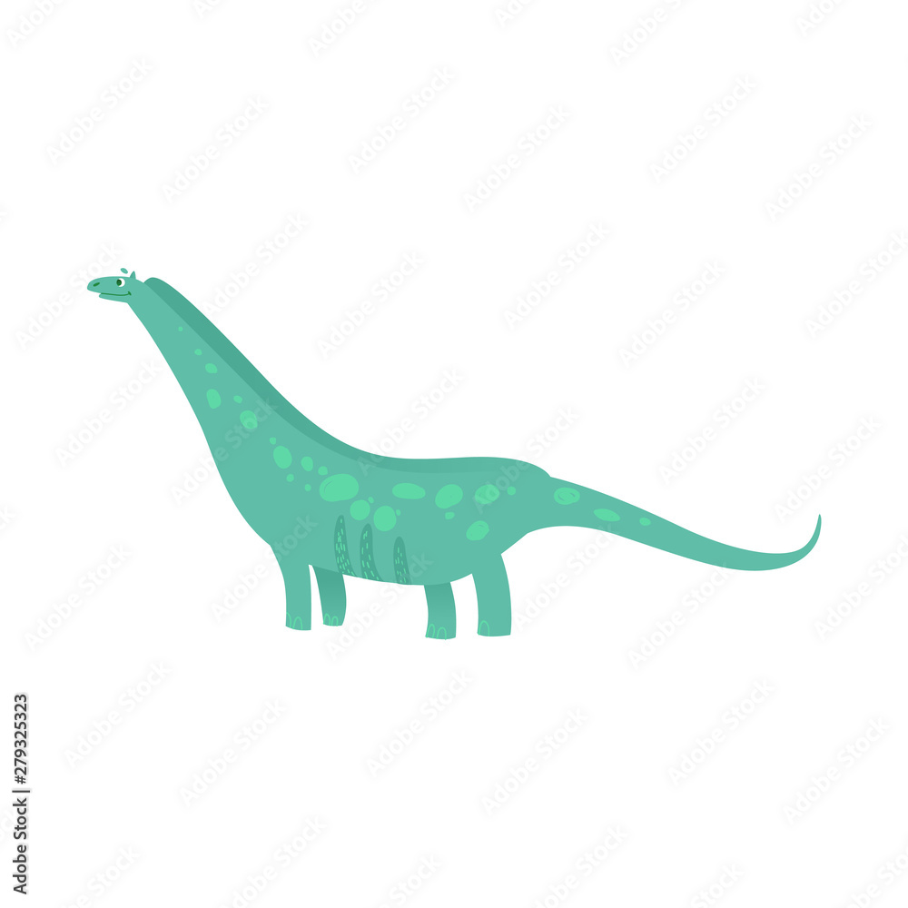 Cute green dinosaur with long neck smiling Stock Vector | Adobe Stock
