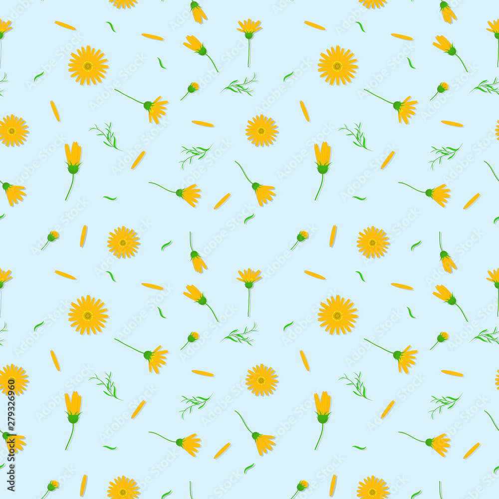 Obraz premium Yellow cosmos floral seamless pattern abstract background vector