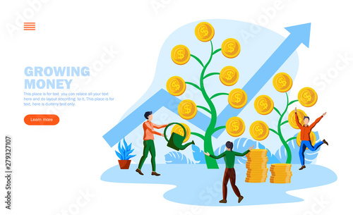 team nurturing money growth plant concept vector illustration