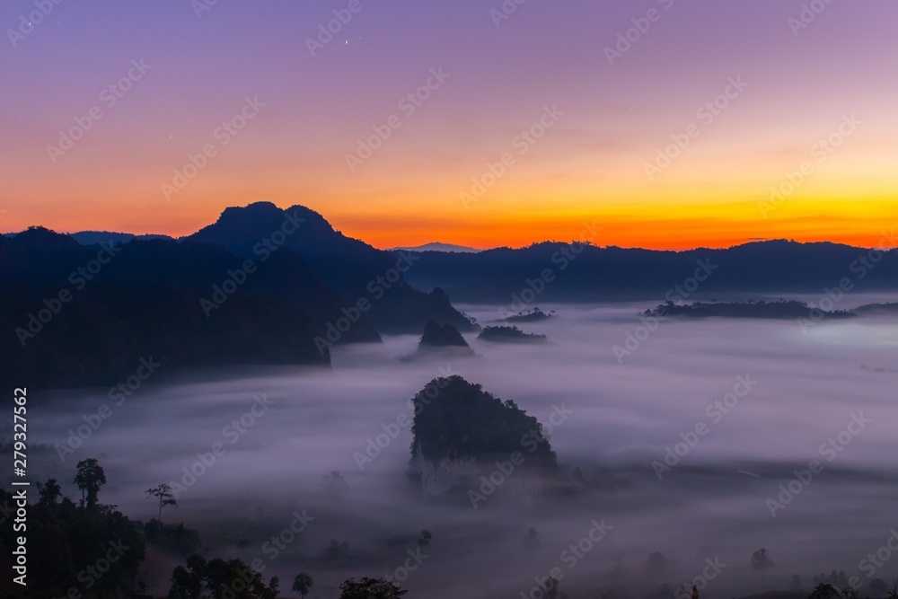 Mountain views and beautiful Mist of Phu Langka National Park, Thailand