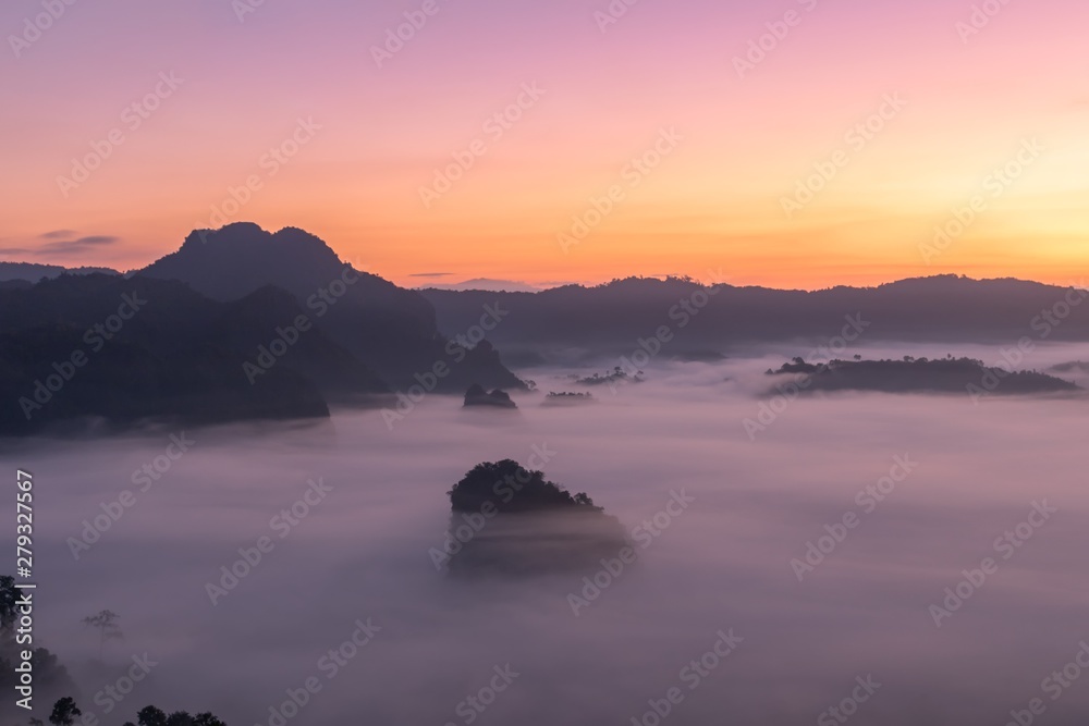 Mountain views and beautiful Mist of Phu Langka National Park, Thailand