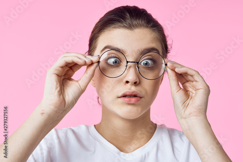 woman with glasses emotions