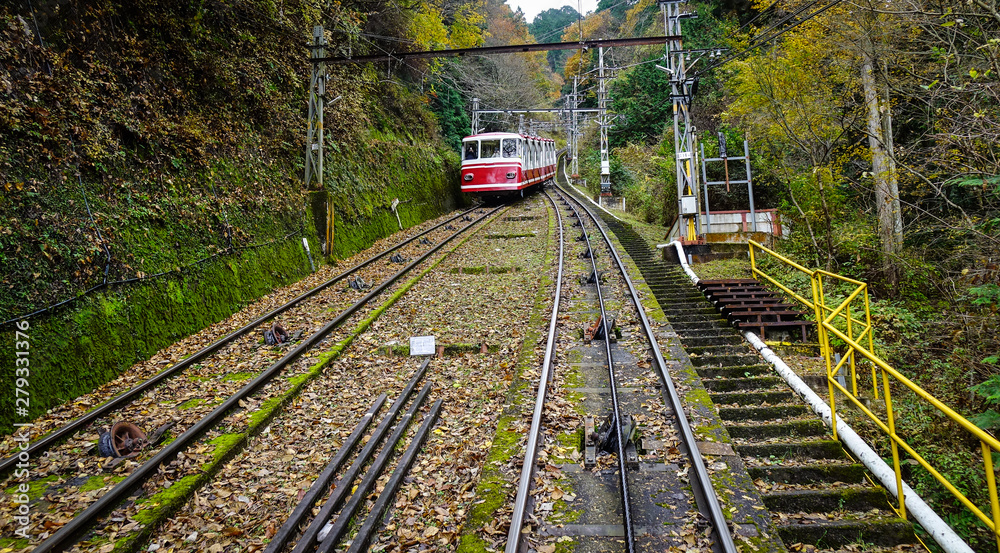 Fototapeta premium Cable tram line on the Mount Koya, Japan