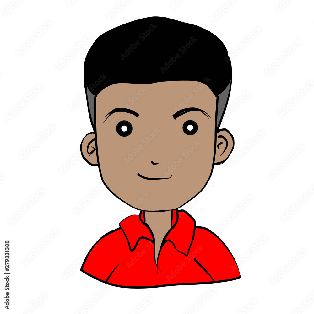 Drawing a boy wearing a red on white background