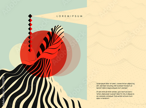 Abstract wavy background. Cover design template. Lighthouse on the sea. Beacon in ocean. 3d vector illustration for brochure, magazine, poster, presentation, flyer or banner.