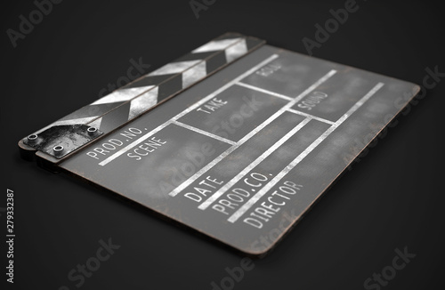 Black clapperboard. Realistic 3d illustration. Movie clapper board. 3d rendering image.