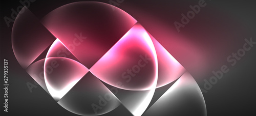 Neon glowing techno lines, hi-tech futuristic abstract background. Template with abstract shapes in dark space