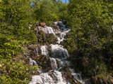 waterfall with splashes and rocks