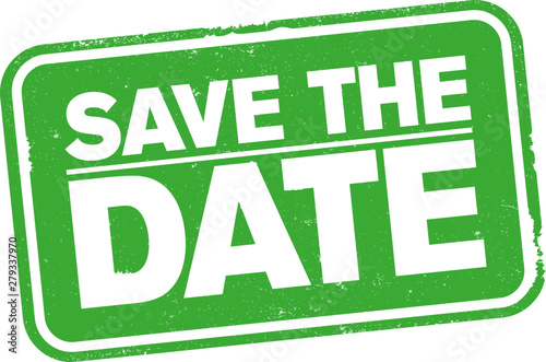 green SAVE THE DATE rubber stamp print vector illustration