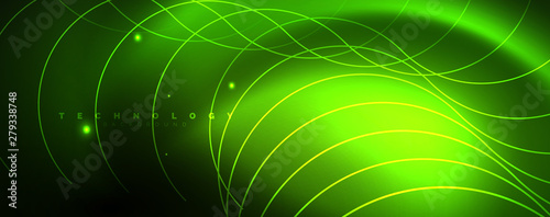 Shiny neon lines template - northern lights glowing blur lines. Futuristic style glow neon 80s disco club or night party techno template