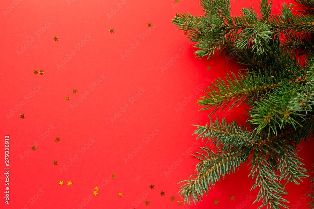 Merry Christmas and Happy New Year on red background