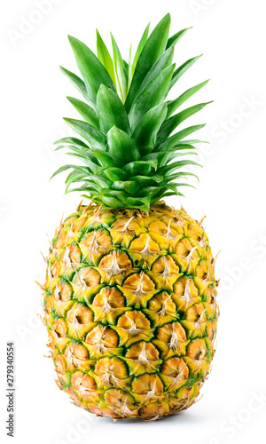 Pineapple isolate. Pineapple on white background. Whole pineapple with leaves.