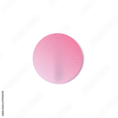 Circle blank pink paper sticker template vector illustration isolated on white.